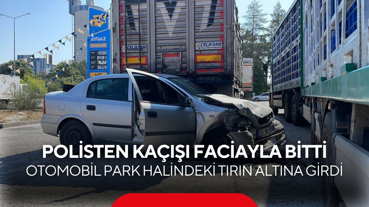 Polisten kaçışı faciayla bitti: Otomobil park halindeki tırın altına girdi