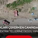 Tomrukları çekerken canından oldu! Halat elektrik tellerine değdi, yangın çıktı