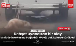 Minibüsün arkasına bağladığı köpeği dakikalarca sürükledi