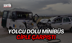 Yolcu dolu minibüs ciple çarpıştı