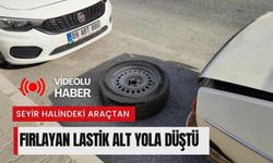 Seyir halindeki araçtan fırlayan lastik alt yola düştü