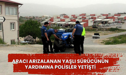 Aracı arızalanan yaşlı sürücünün yardımına polisler yetişti