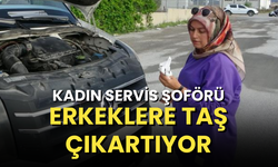 Kadın servis şoförü erkeklere taş çıkartıyor