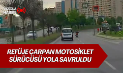 Refüje çarpan motosiklet sürücüsü yola savruldu