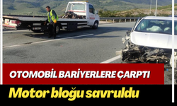 Otomobil bariyerlere çarptı motor bloğu savruldu