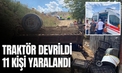 Olay yerinden ilk görüntüler geldi ! Traktör devrildi, 11 kişi yaralandı