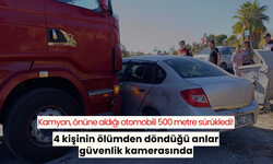 Kamyon, önüne aldığı otomobili 500 metre sürükledi! 4 kişinin ölümden döndüğü anlar güvenlik kamerasında