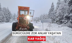 Sürücülere zor anlar yaşatan kar yağışı