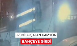 Freni boşalan kamyon bahçeye girdi