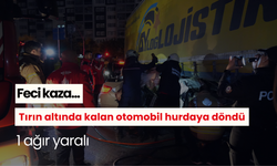 Feci kaza... Tırın altında kalan otomobil hurdaya döndü: 1 ağır yaralı