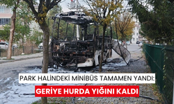 Park halindeki minibüs tamamen yandı: Geriye hurda yığını kaldı