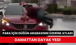 Para için düğün arabasının üzerine atladı, damattan dayak yedi