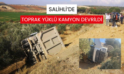 Salihli’de toprak yüklü kamyon devrildi: 1 yaralı