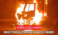 Muz yüklü tır alev alev yandı