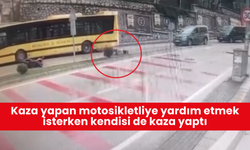 Kaza yapan motosikletliye yardım etmek isterken kendisi de kaza yaptı