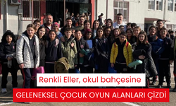 Renkli Eller, okul bahçesine geleneksel çocuk oyun alanları çizdi