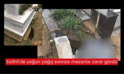 Salihli’de yoğun yağış sonrası mezarlar zarar gördü