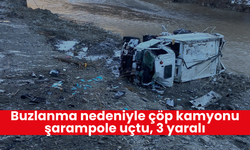 Buzlanma nedeniyle çöp kamyonu şarampole uçtu, 3 yaralı