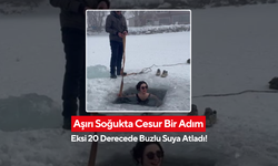 Çıldır Gölü'nde eksi 20 derece soğukta, cesur kişi buz gibi suya girdi!