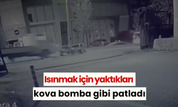 Isınmak için yaktıkları kova bomba gibi patladı: O anlar kamerada