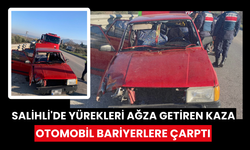 Salihli'de otomobil bariyerlere çarptı; 2 ağır yaralı