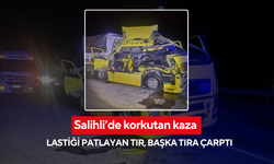 Salihli’de lastiği patlayan tır, başka tıra arkadan çarptı: 1 yaralı