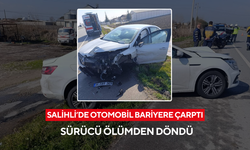 Salihli’de otomobil bariyere çarptı, sürücü ölümden döndü