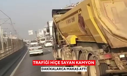 Trafiği hiçe sayan kamyon dakikalarca makas attı