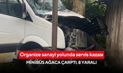 Organize sanayi yolunda servis kazası: Minibüs ağaca çarptı, 8 yaralı