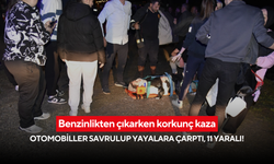 Benzinlikten çıkarken korkunç kaza: Otomobiller savrulup yayalara çarptı, 11 yaralı!
