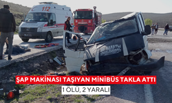 Şap makinası taşıyan minibüs takla attı: 1 ölü, 2 yaralı