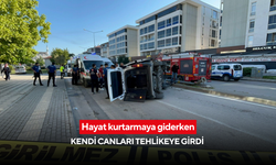Kadına şiddet ihbarından dönerken kaza: Polis aracı takla attı, 2'si polis 4 yaralı