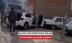 Salihli’de korkutan anlar: Otomobil duvara çarptı