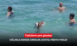 Tatilcilerin yeni gözdesi: Oğlakla denize girdiler, sosyal medya yıkıldı