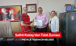 Salihli Kızılay’dan Talat Zurnacı METAL’e teşekkür belgesi