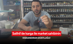 Salihli’de karga ile market sahibinin kıskandıran dostluğu!