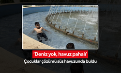 40 derece sıcağa tehlikeli serinleme! ‘Deniz yok, havuz pahalı’ Çocuklar çözümü süs havuzunda buldu