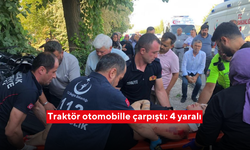 Traktör otomobille çarpıştı: 4 yaralı