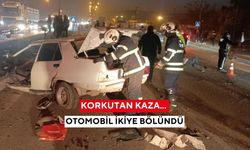 Korkutan kaza... Otomobil ikiye bölündü