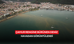 Çamur rengine bürünen deniz havadan görüntülendi