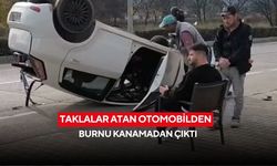 Kontrolden çıkan araç takla attı: Genç sürücü ölümden döndü