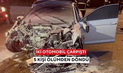 İki otomobil çarpıştı: 5 kişi ölümden döndü