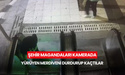 Şehir magandaları kamerada ! Yürüyen merdiveni durdurup kaçtılar