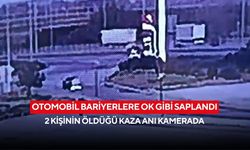 Otomobil bariyerlere ok gibi saplandı: 2 kişinin öldüğü kaza anı kamerada