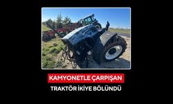 Kamyonetle çarpışan traktör ikiye bölündü