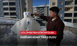 Yoğun karı eğlenceye çevirdiler! Kardan adam tıraş oldu