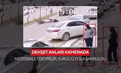 Devrilen motosiklet sürücüsü metrelerce sürüklendi