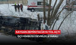 Kaygan zemin faciaya yol açtı: İşçi minibüsü devrildi, 6 yaralı
