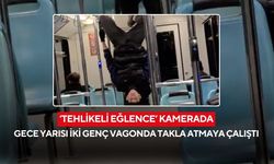 Şok görüntüler! Seyir halindeki vagonda iki genç takla atmaya çalıştı, yolcular tedirgin oldu