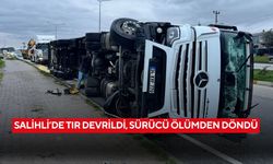 Salihli’de tır devrildi: Sürücü yaralandı, trafik tek şeritten verildi